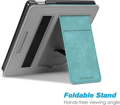Stand Case for 7" Kindle Oasis 10Th/9Th Gen 2019/2017, Turquoise | Foldable Kickstand PU Leather Hard Back Shell Cover, Built-In Card Slot and Hand Strap, Auto Sleep/Wake
