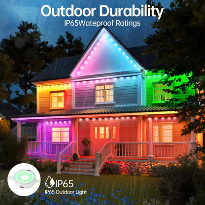 Permanent Outdoor Lights 150Ft RGB+IC Outdoor String Lights App Control IP67 Waterproof,100 Scene Modes Home for Christmas,Halloween,Holiday, Daily,Birthday Decor