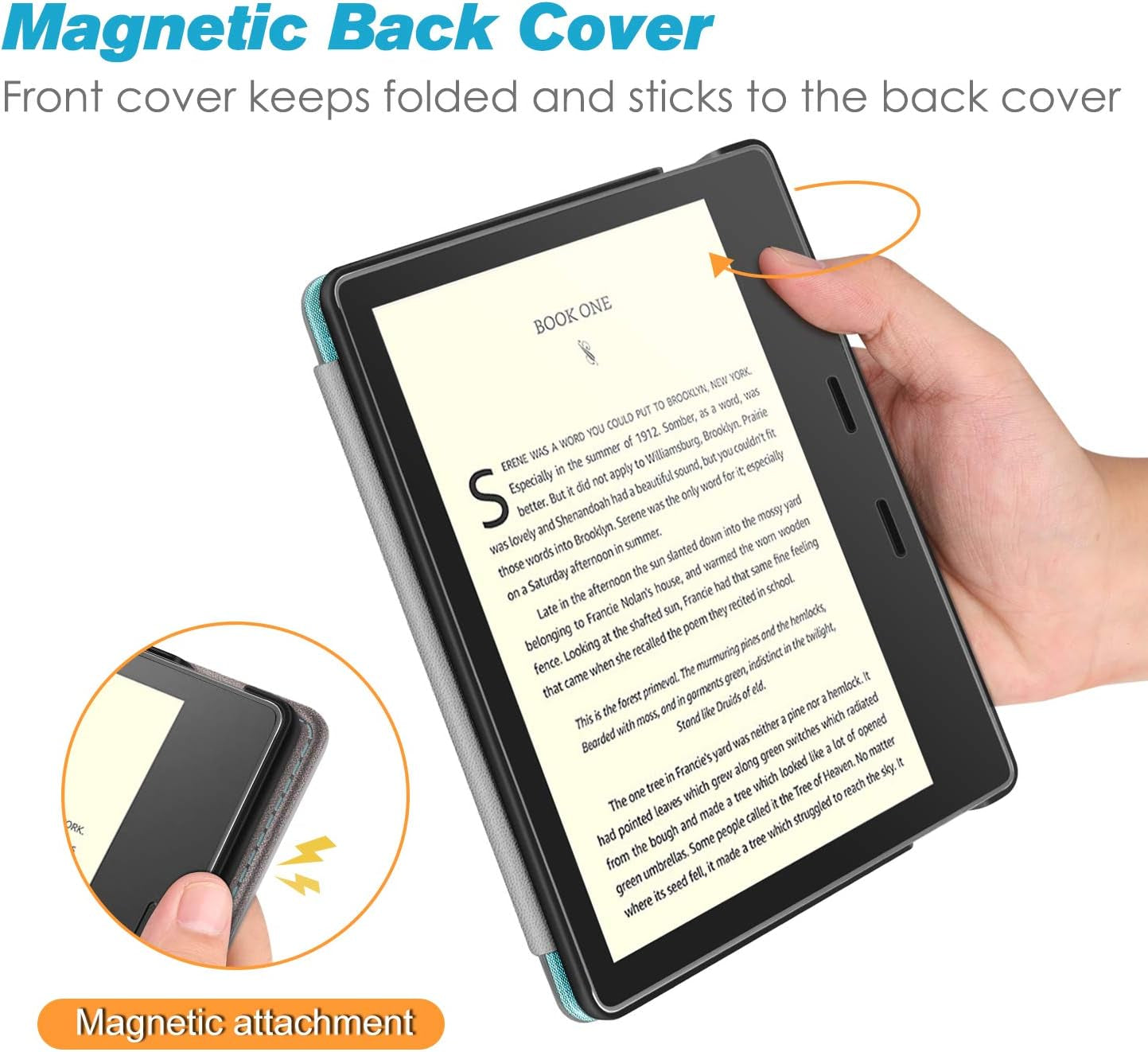 Stand Case for 7" Kindle Oasis 10Th/9Th Gen 2019/2017, Turquoise | Foldable Kickstand PU Leather Hard Back Shell Cover, Built-In Card Slot and Hand Strap, Auto Sleep/Wake