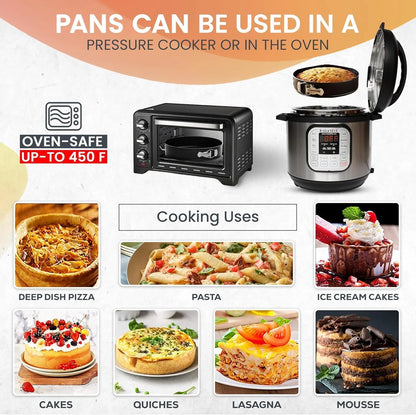 Non-Stick 6 Inch Cake Pan with Removable Bottom - Leakproof Springform Pan with 50Pcs Parchment Papers - Perfect for Cakes, Cheesecakes, and Compatible with 3 Qt Instant Pot - Bonus E-Book