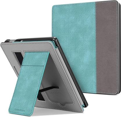 Stand Case for 7" Kindle Oasis 10Th/9Th Gen 2019/2017, Turquoise | Foldable Kickstand PU Leather Hard Back Shell Cover, Built-In Card Slot and Hand Strap, Auto Sleep/Wake
