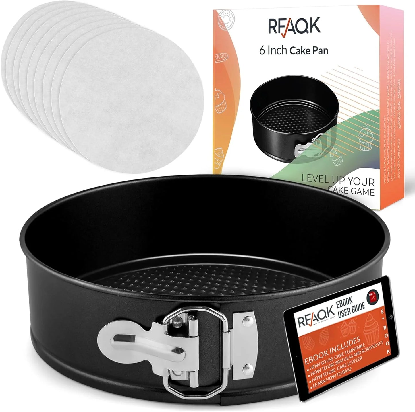 Non-Stick 6 Inch Cake Pan with Removable Bottom - Leakproof Springform Pan with 50Pcs Parchment Papers - Perfect for Cakes, Cheesecakes, and Compatible with 3 Qt Instant Pot - Bonus E-Book