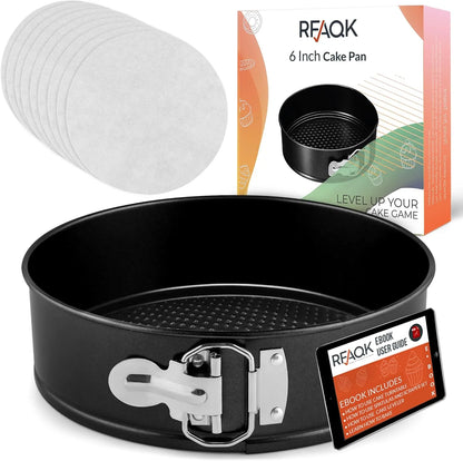Non-Stick 6 Inch Cake Pan with Removable Bottom - Leakproof Springform Pan with 50Pcs Parchment Papers - Perfect for Cakes, Cheesecakes, and Compatible with 3 Qt Instant Pot - Bonus E-Book