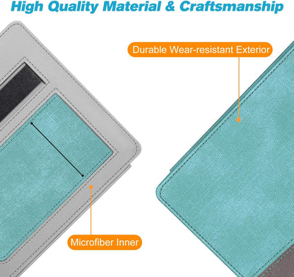 Stand Case for 7" Kindle Oasis 10Th/9Th Gen 2019/2017, Turquoise | Foldable Kickstand PU Leather Hard Back Shell Cover, Built-In Card Slot and Hand Strap, Auto Sleep/Wake