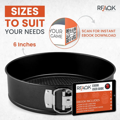Non-Stick 6 Inch Cake Pan with Removable Bottom - Leakproof Springform Pan with 50Pcs Parchment Papers - Perfect for Cakes, Cheesecakes, and Compatible with 3 Qt Instant Pot - Bonus E-Book